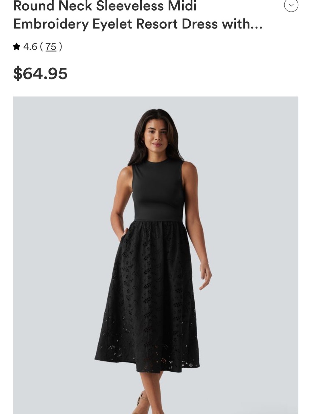 NWT! Halara Black Sleeveless Midi Eyelet Skirt Dress